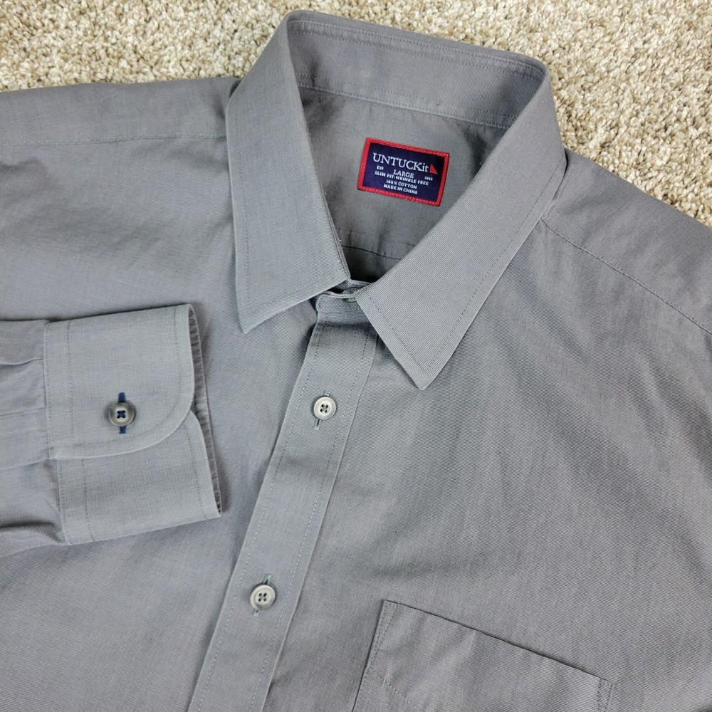 Untuckit Slim Fit Wrinkle Free Mens Large Solid Gray Button Up Long Sleeve
